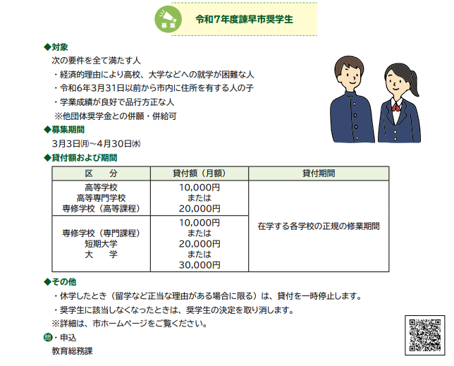 令和7年度諫早市奨学生募集の案内